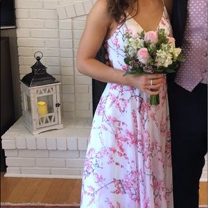 Peaches White and Pink Floral Prom Dress
